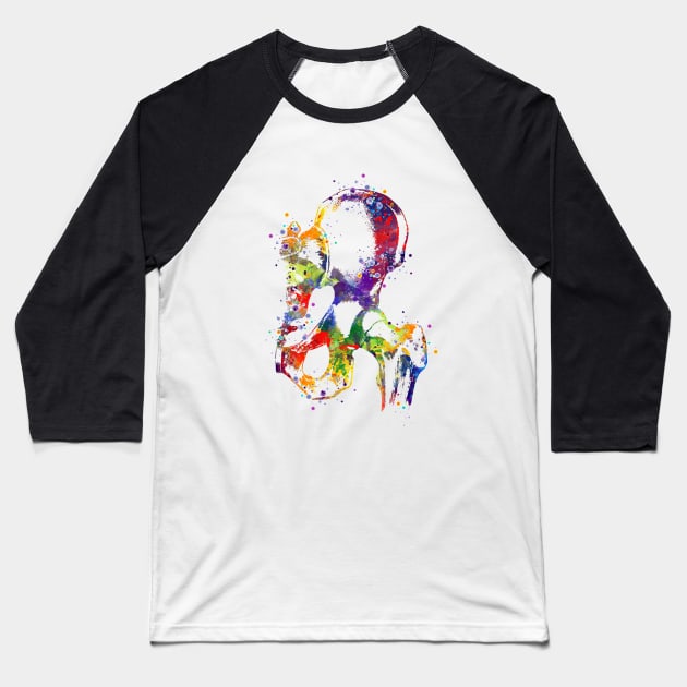 Hip Joint Anatomy Colorful Watercolor Baseball T-Shirt by LotusGifts